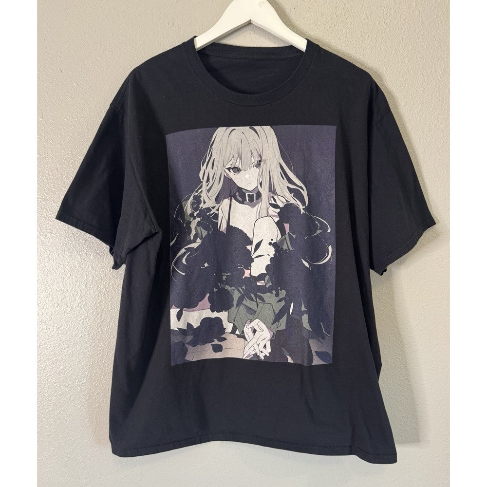Anime Girl Graphic T Shirt Black Gothic Manga Alt Grunge Oversized Unisex XL